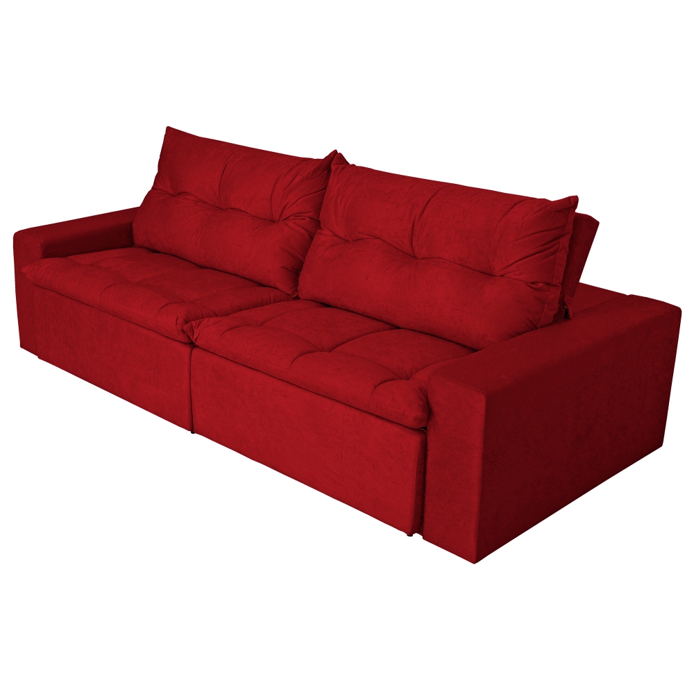 Foto 6 - Sofá 4 Lugares Miró Com Pillow 2,50m Retrátil e Reclinável Suede Amassado Vermelho