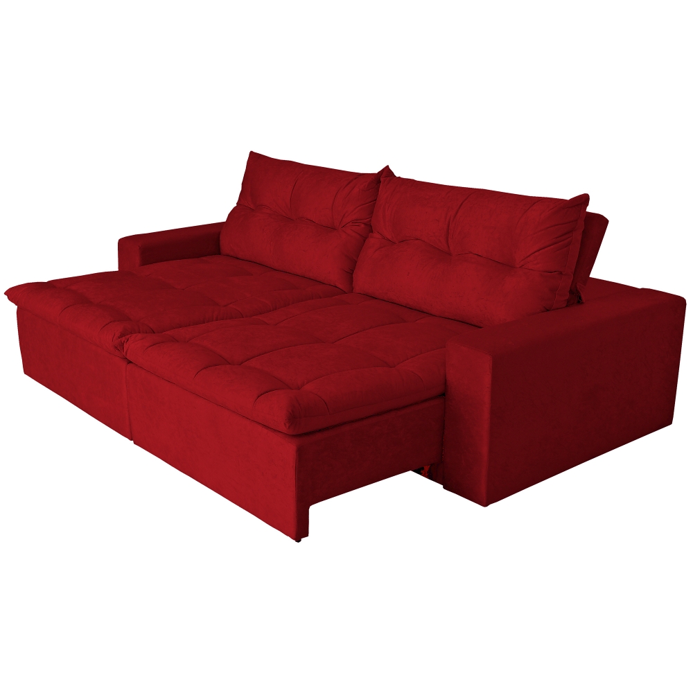 Foto 2 - Sofá 4 Lugares Miró Com Pillow 2,50m Retrátil e Reclinável Suede Amassado Vermelho