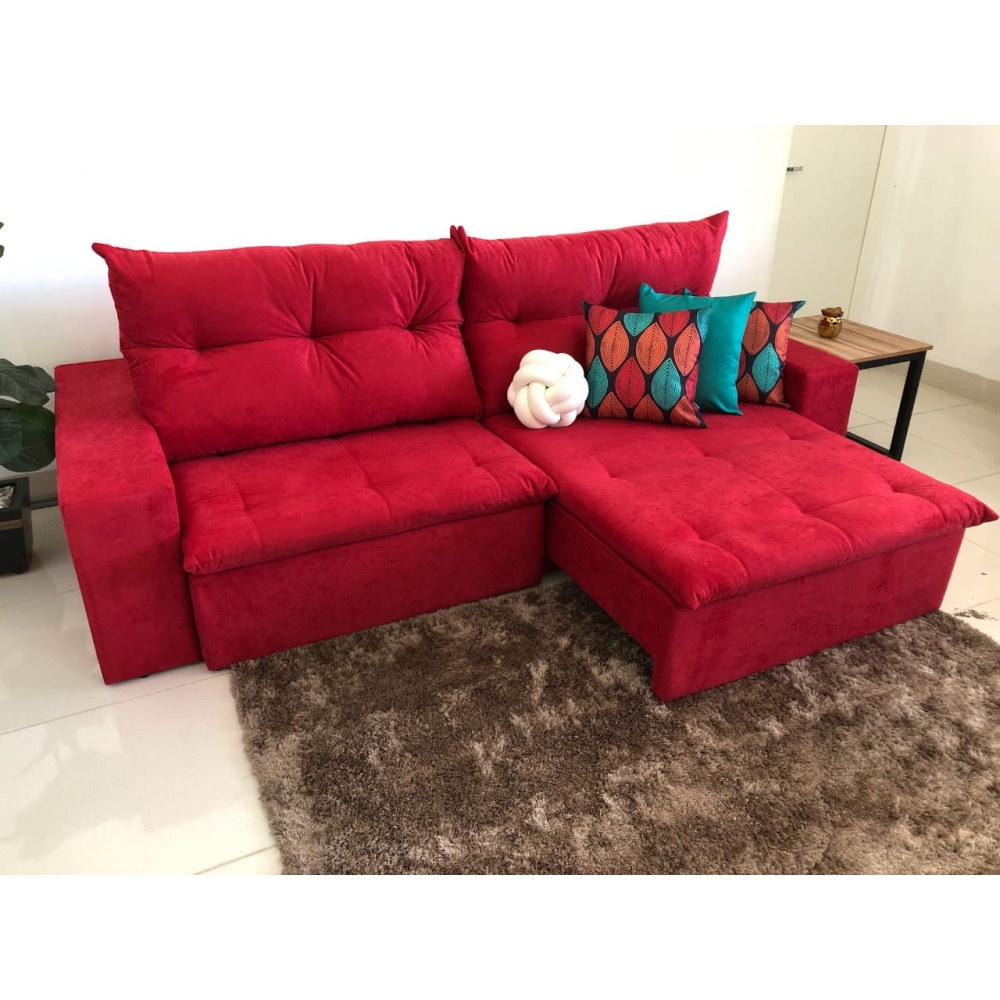 Foto 5 - Sofá 4 Lugares Miró Com Pillow 2,50m Retrátil e Reclinável Suede Amassado Vermelho