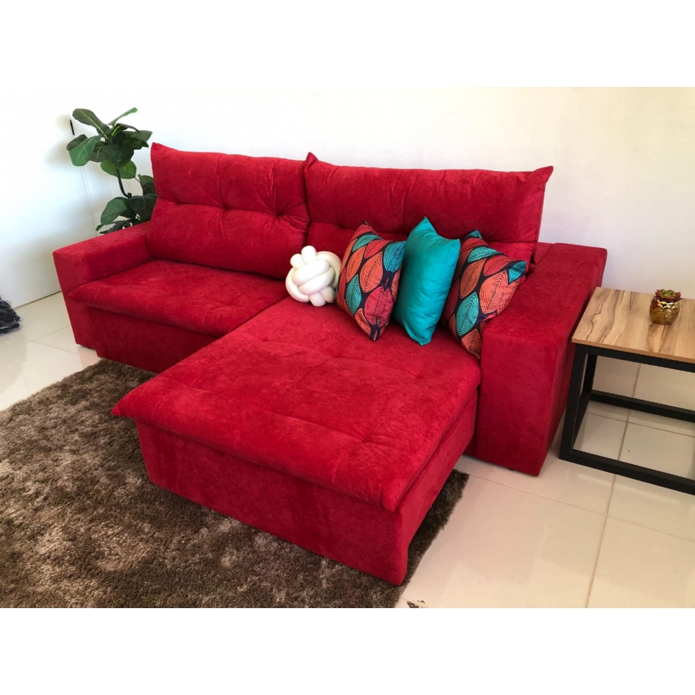 Foto 3 - Sofá 4 Lugares Miró Com Pillow 2,50m Retrátil e Reclinável Suede Amassado Vermelho