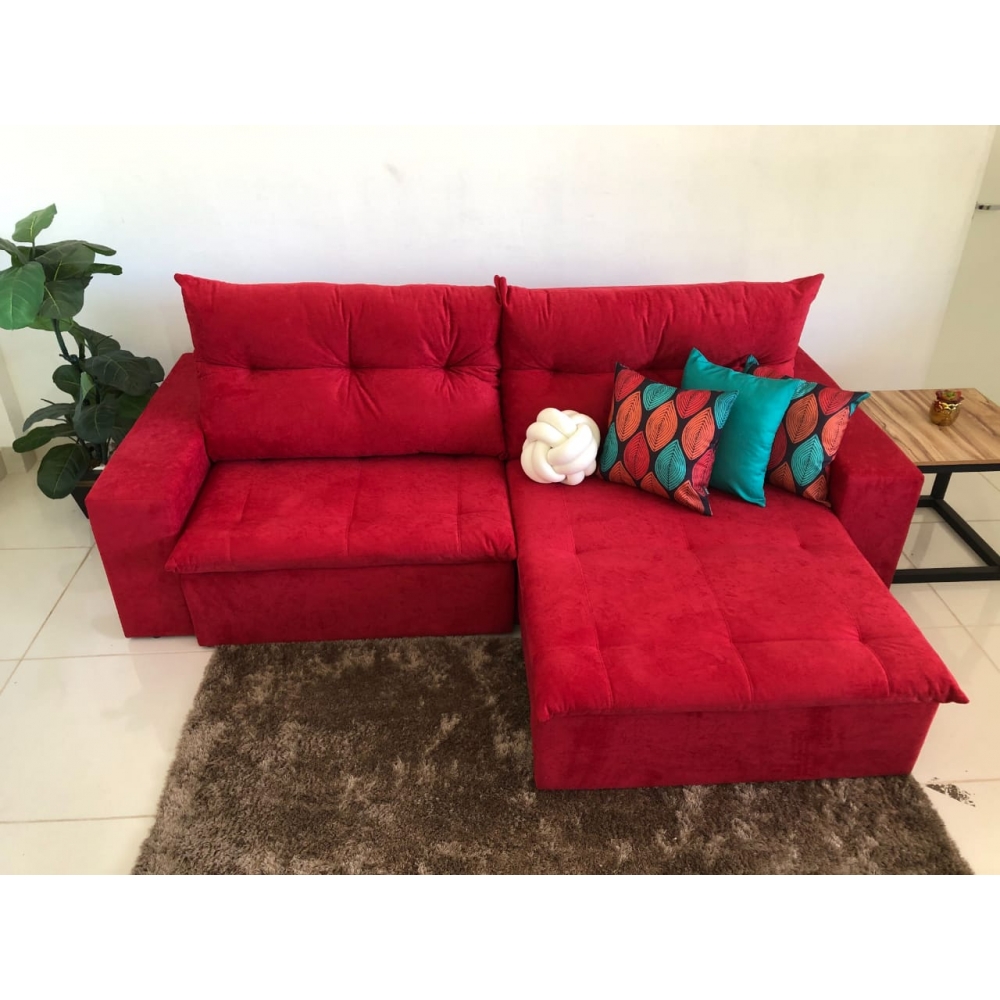 Foto 1 - Sofá 4 Lugares Miró Com Pillow 2,50m Retrátil e Reclinável Suede Amassado Vermelho