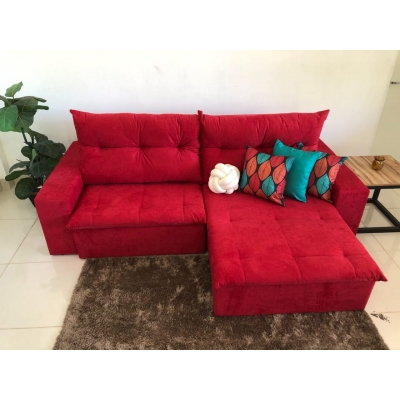 Sofá 4 Lugares Miró Com Pillow 2,50m Retrátil e Reclinável Suede Amassado Vermelho