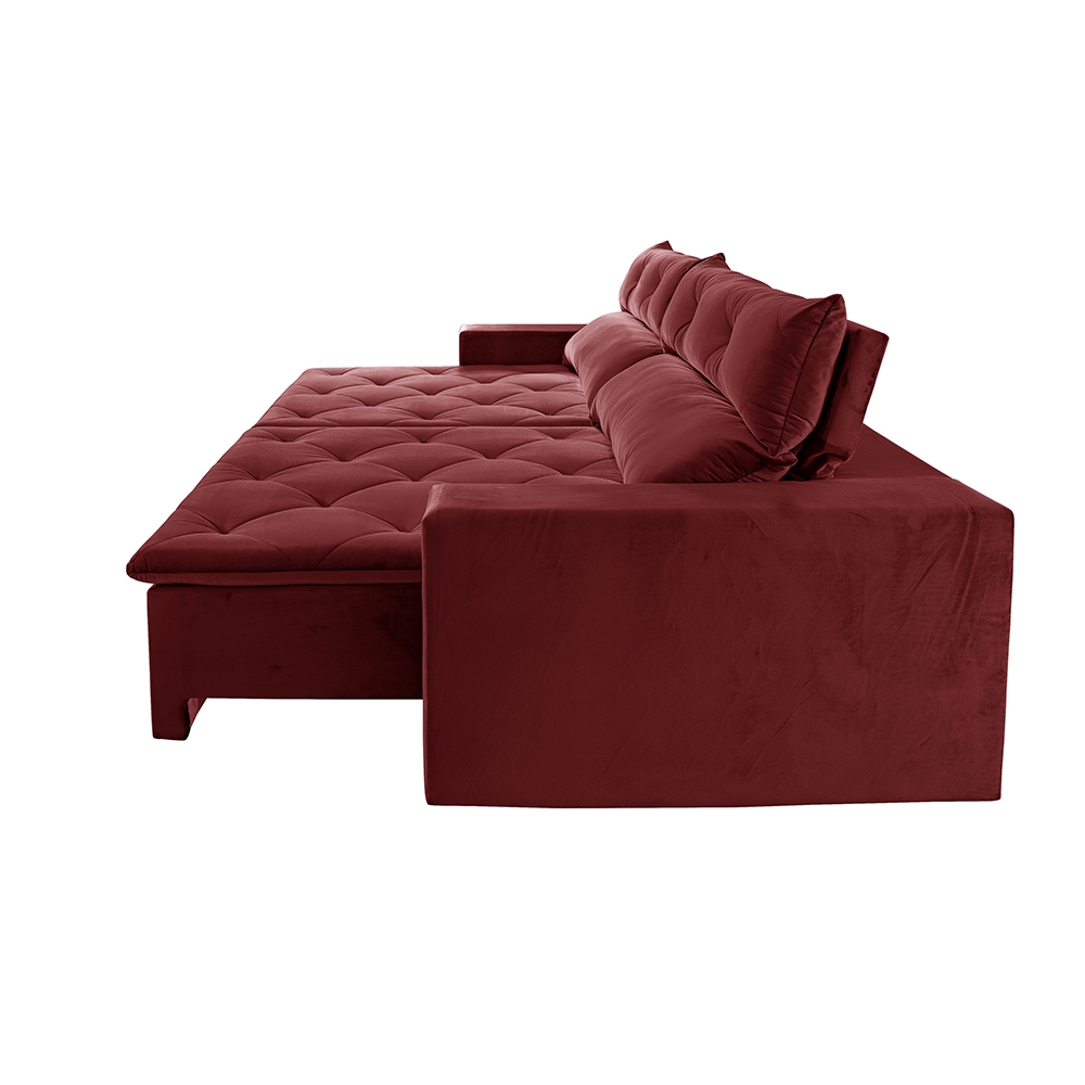 Foto 5 - Sofá 5 Lugares Retrátil e Reclinável com Pillow e Molas Gigante Supremo 2,90m Veludo Premium Bordô