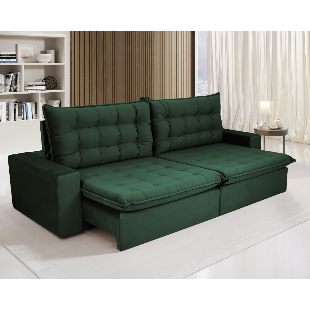 Foto 1 - Sofá 5 Lugares Retrátil e Reclinável com Pillow 14cm Espuma D33 Duque 2,70m Veludo Premium Verde Esmeralda