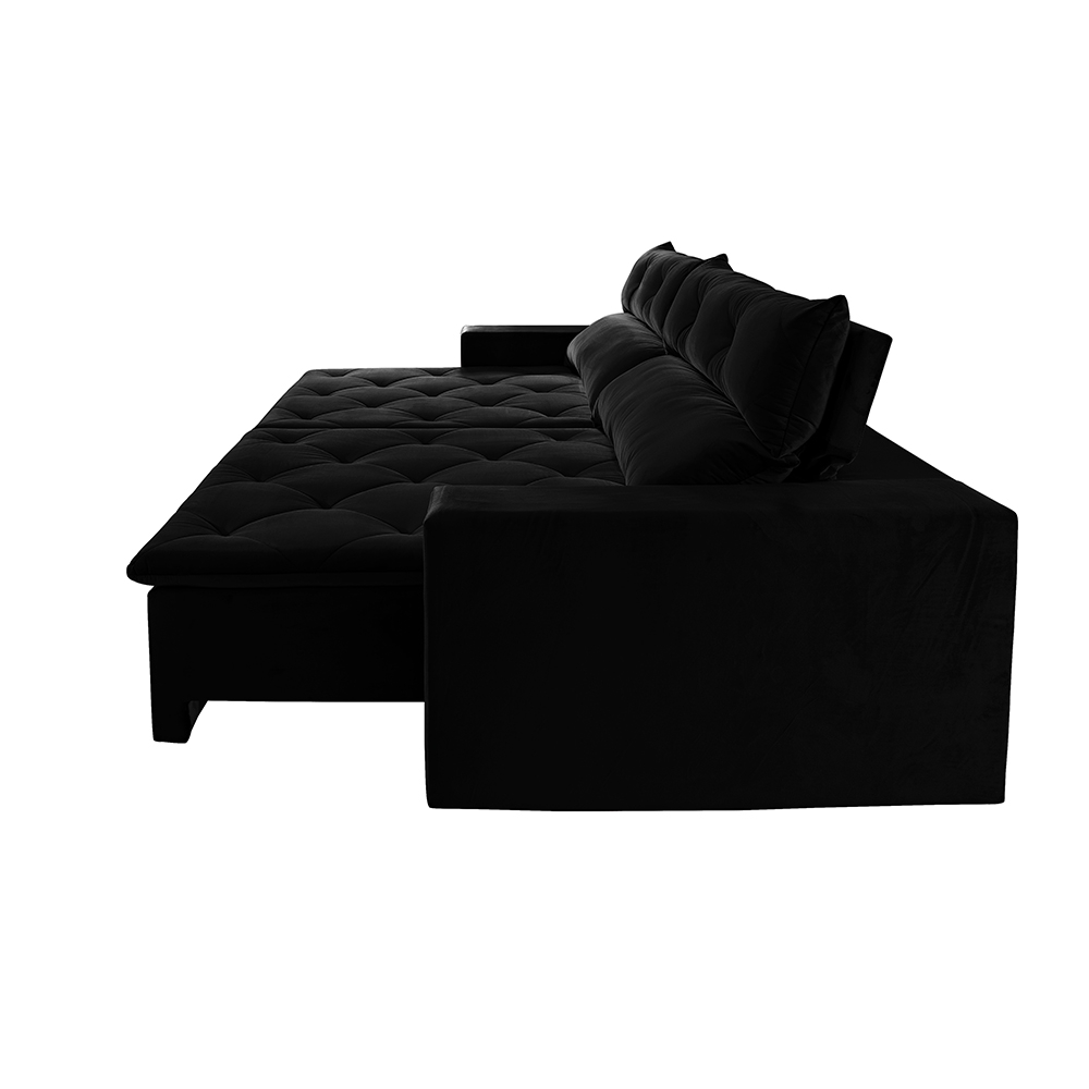 Foto 4 - Sofá 3 Lugares Retrátil e Reclinável com Pillow e Molas Gigante Supremo 2,10m Veludo Premium Preto