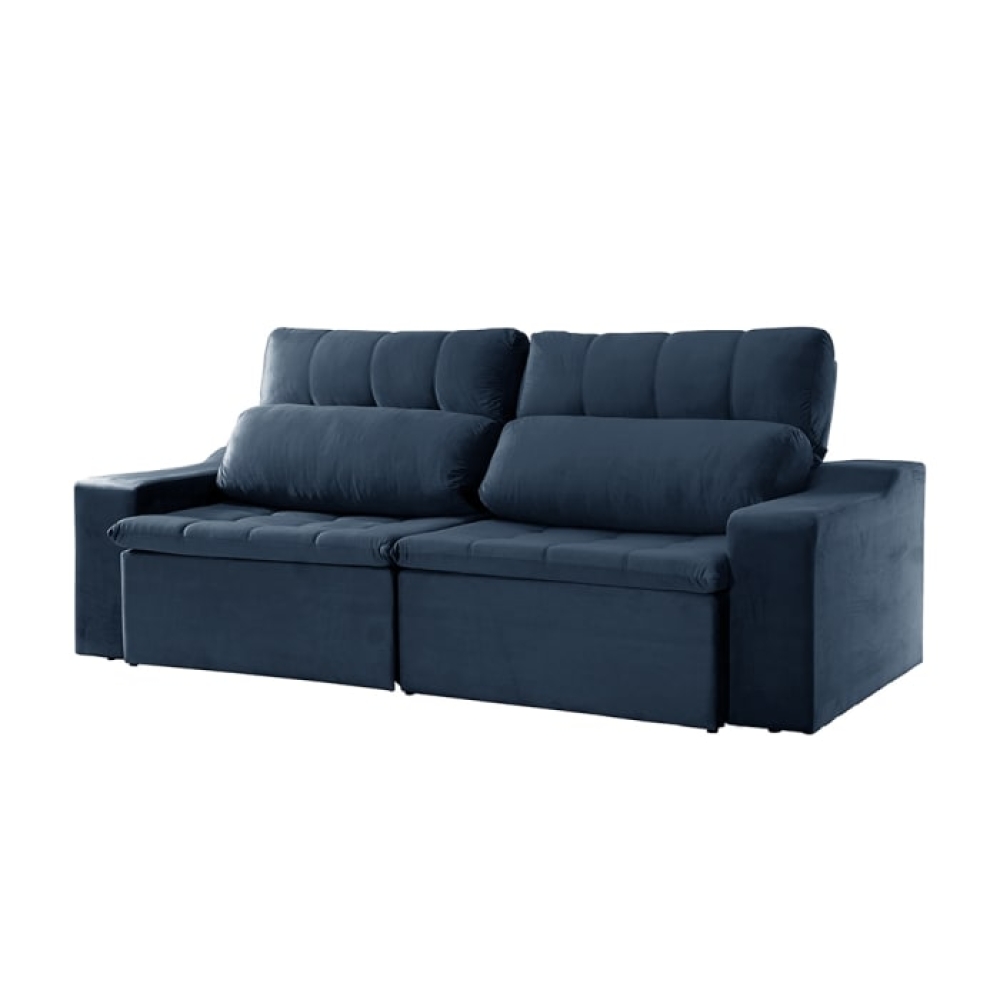Foto 3 - Sofá 4 Lugares Retrátil e Reclinável Com Pillow Top e Molas 2,50m Connect Veludo Premium Azul Marinho