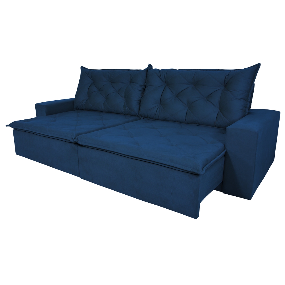 Foto 3 - Sofá 4 Lugares Retrátil e Reclinável com Pillow e Molas 2,30m Ravi Veludo Azul Marinho