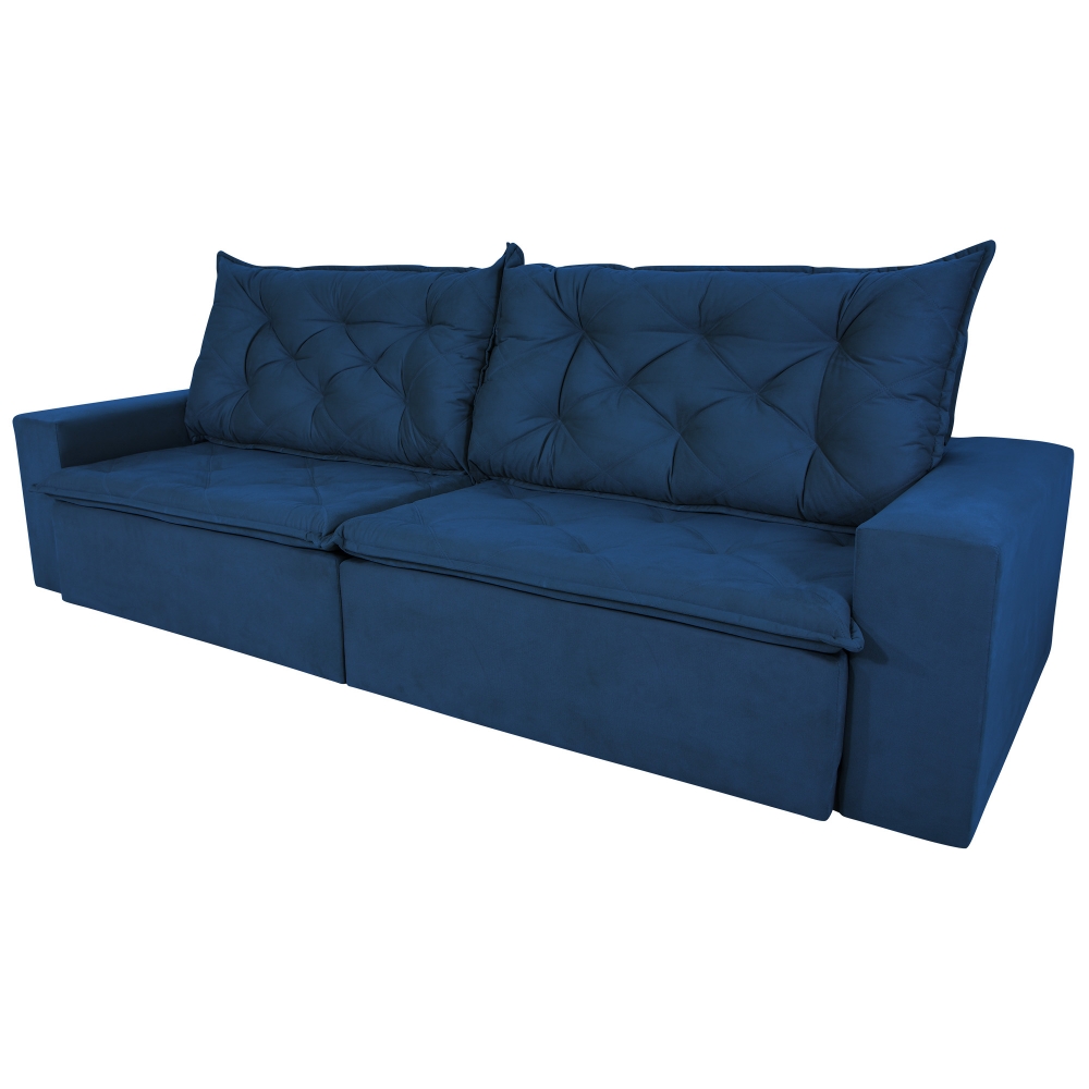 Foto 4 - Sofá 4 Lugares Com Pillow Retrátil E Reclinável 2,30m Ravi Veludo Azul Marinho