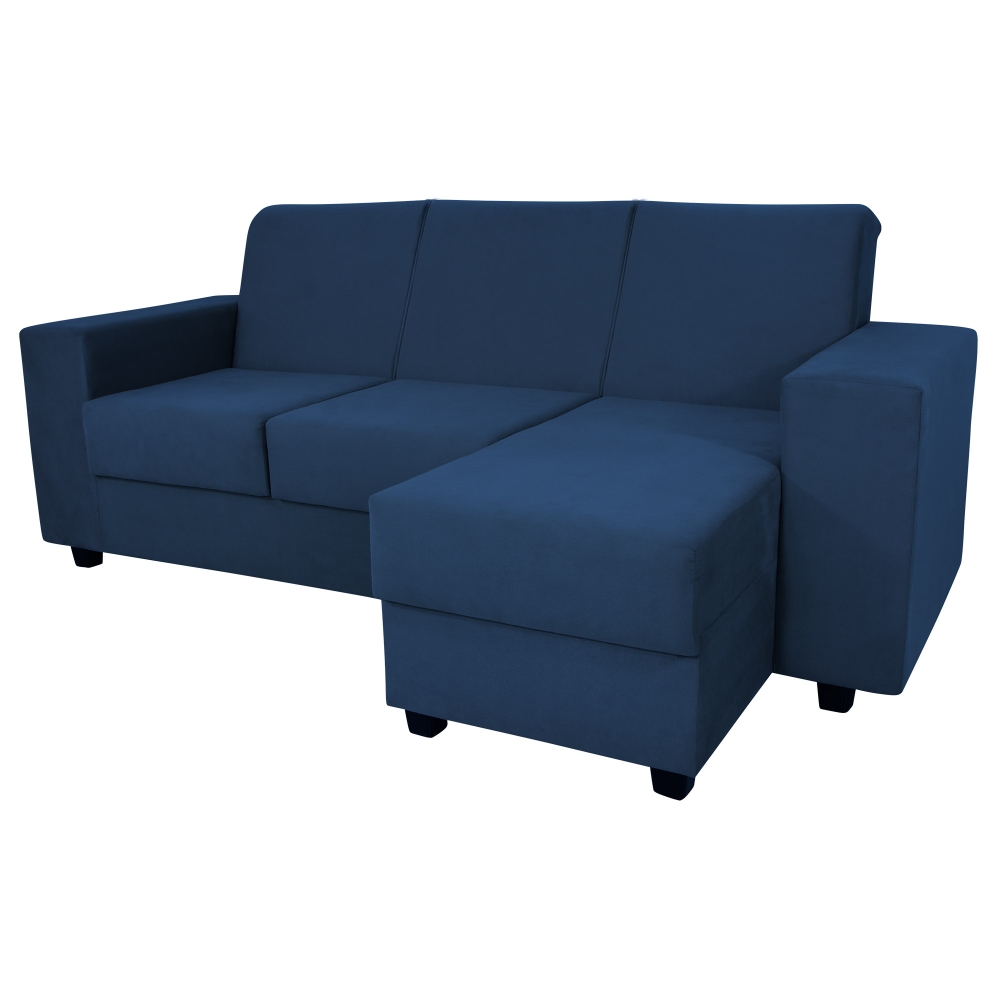 Foto 5 - Sofá 3 Lugares com Chaise 1,88m Orion Veludo Azul Marinho