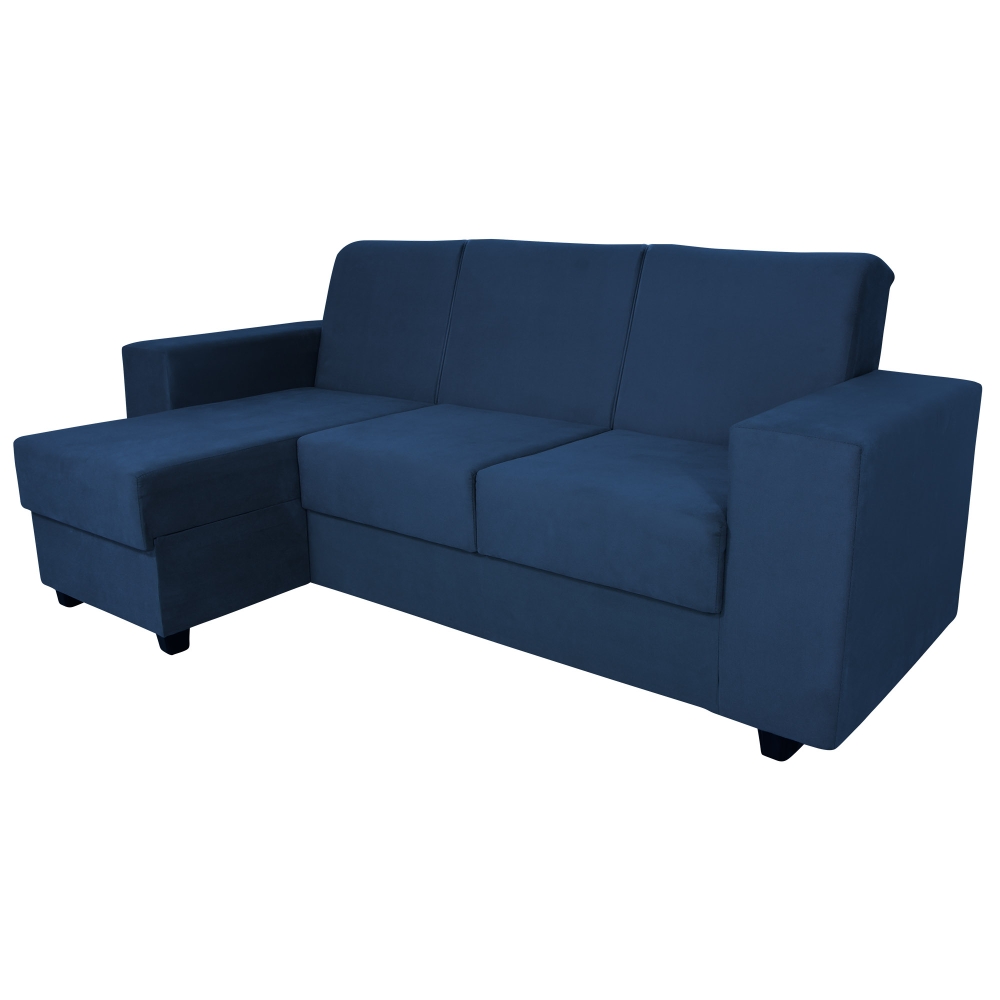 Foto 2 - Sofá 3 Lugares com Chaise 1,88m Orion Veludo Azul Marinho
