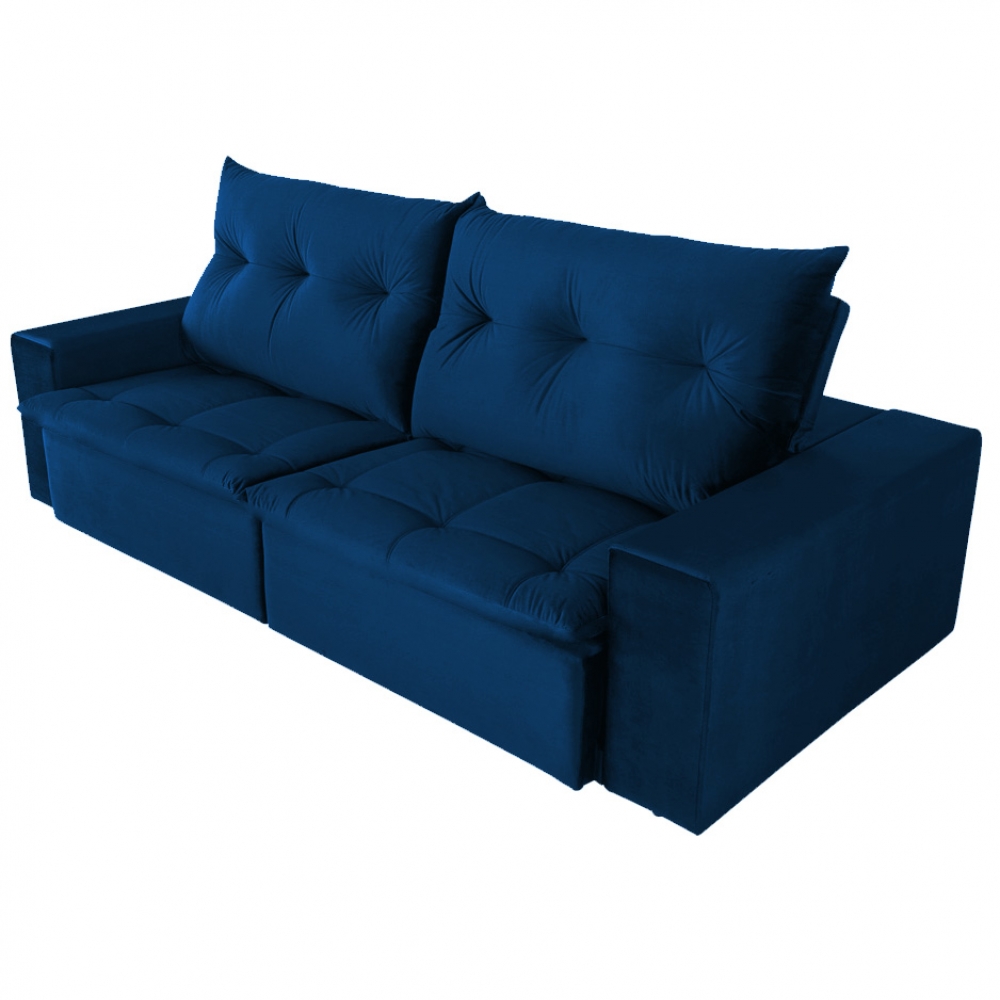 Foto 3 - Sofá Miró Com Pillow Veludo Azul Marinho 4 Lugares 2,50 Retrátil e Reclinável