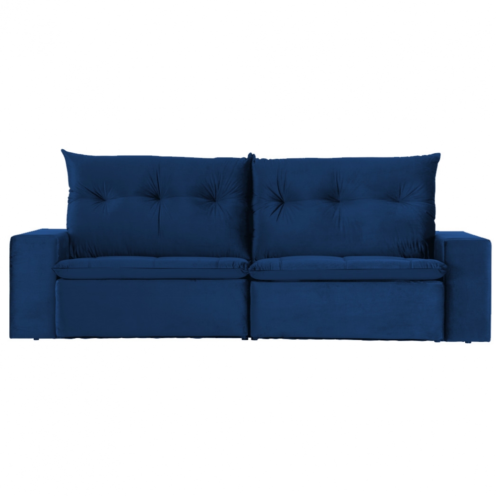 Foto 4 - Sofá Miró Com Pillow Veludo Azul Marinho 4 Lugares 2,50 Retrátil e Reclinável