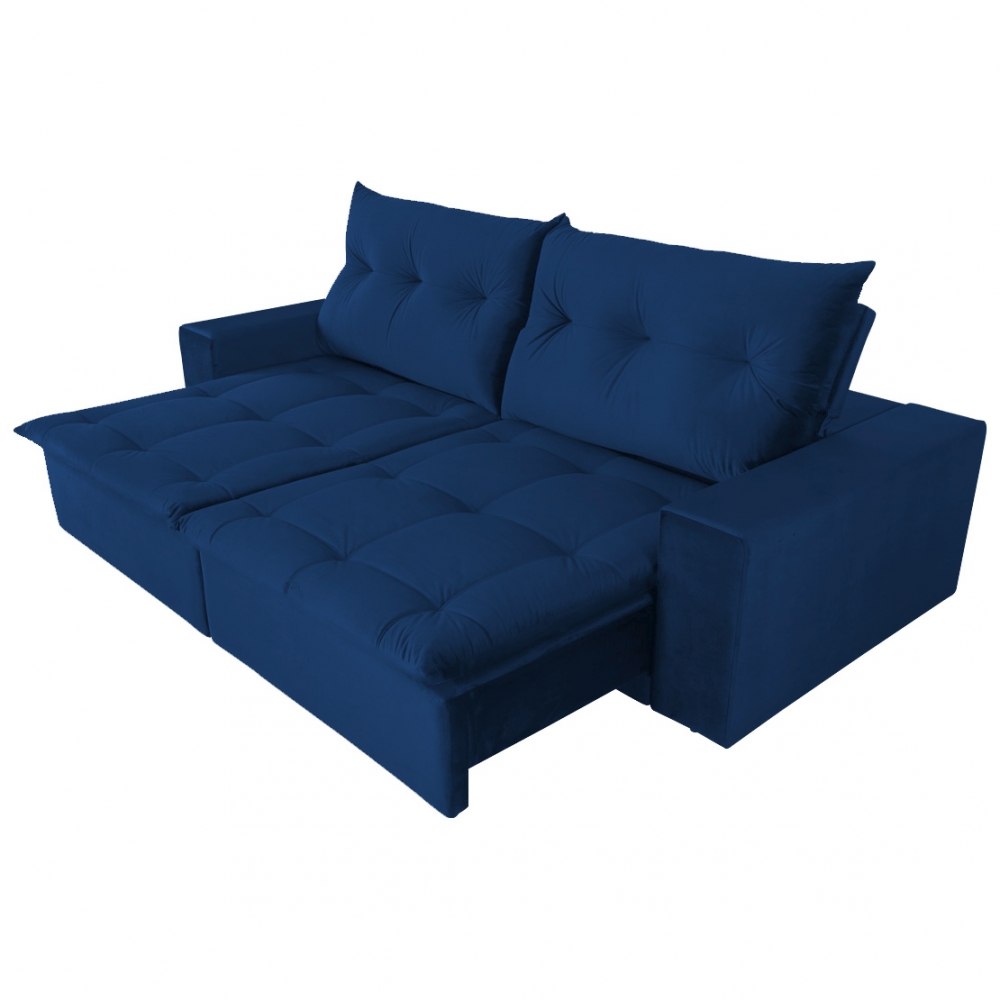 Foto 1 - Sofá Miró Com Pillow Veludo Azul Marinho 4 Lugares 2,50 Retrátil e Reclinável