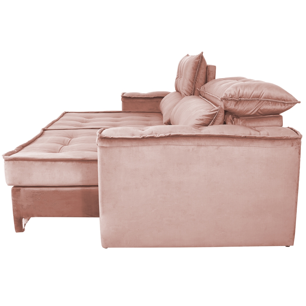 Foto 5 - Sofá 4 Lugares Retrátil E Reclinável Com Pillow e Molas Ensacadas 2,30m Atlas Veludo Premium Rosê