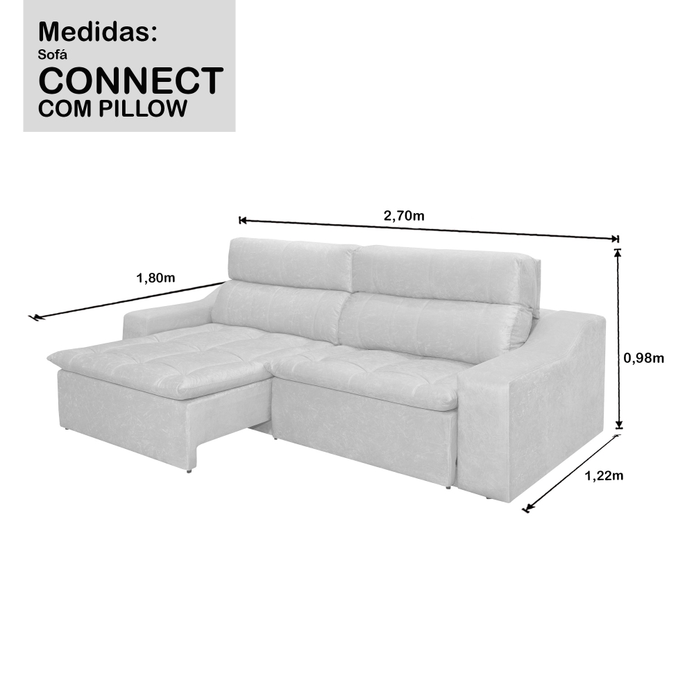 Foto 7 - Sofá 5 Lugares Retrátil e Reclinável com Pillow e Molas Connect 2,70m Veludo Premium Bordô