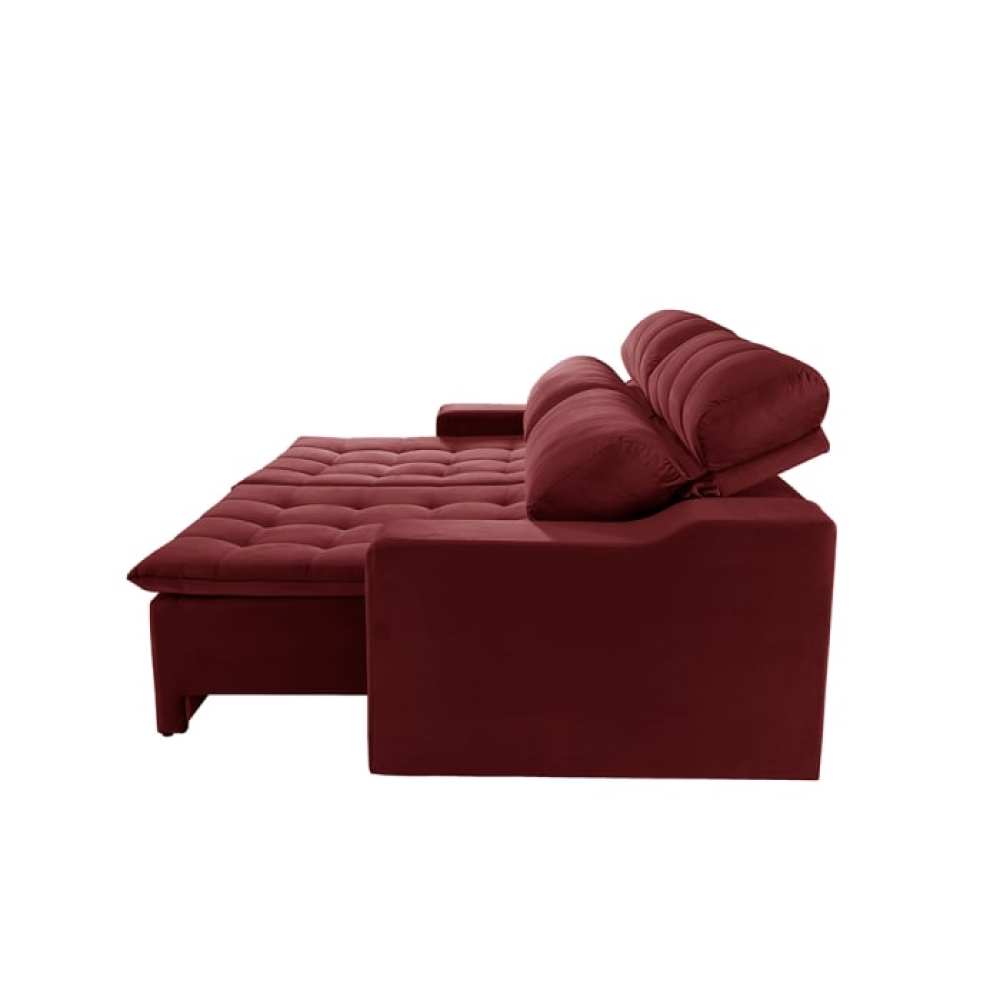 Foto 5 - Sofá 5 Lugares Retrátil e Reclinável com Pillow e Molas Connect 2,70m Veludo Premium Bordô