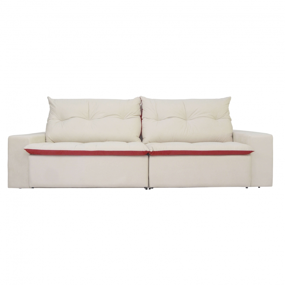 Foto 3 - Sofá 4 Lugares Miró Com Pillow 2,50m Retrátil e Reclinável Pena Marfim com Vermelho