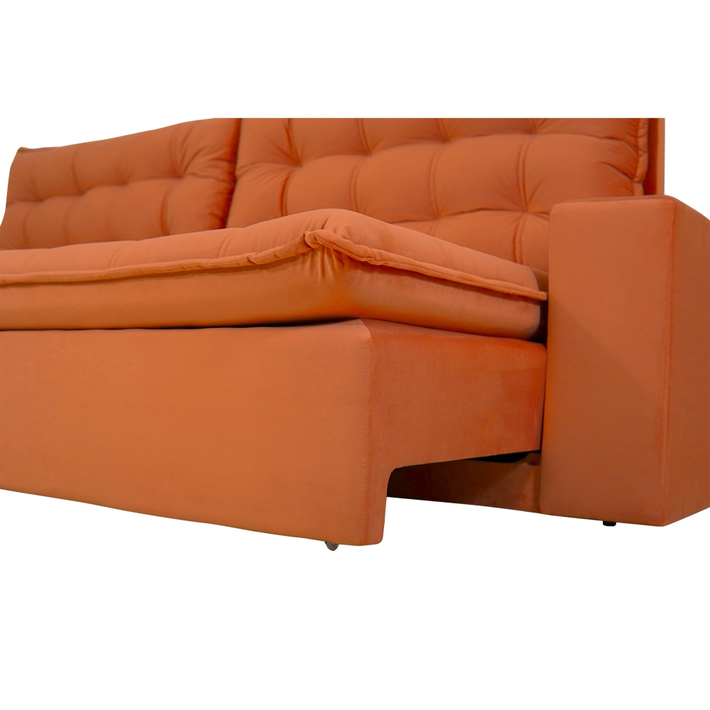 Foto 5 - Sofá 5 Lugares Retrátil e Reclinável com Pillow 14cm Espuma D33 Duque 2,70m Veludo Premium Caramelo