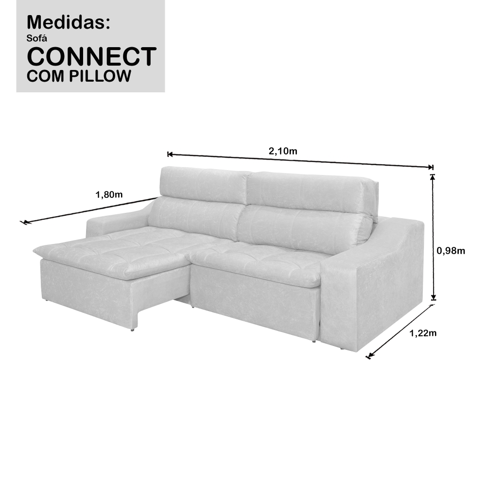 Foto 6 - Sofá 3 Lugares Connect Plus 2,10m com Pillow Retrátil e Reclinável Veludo Premium Cinza