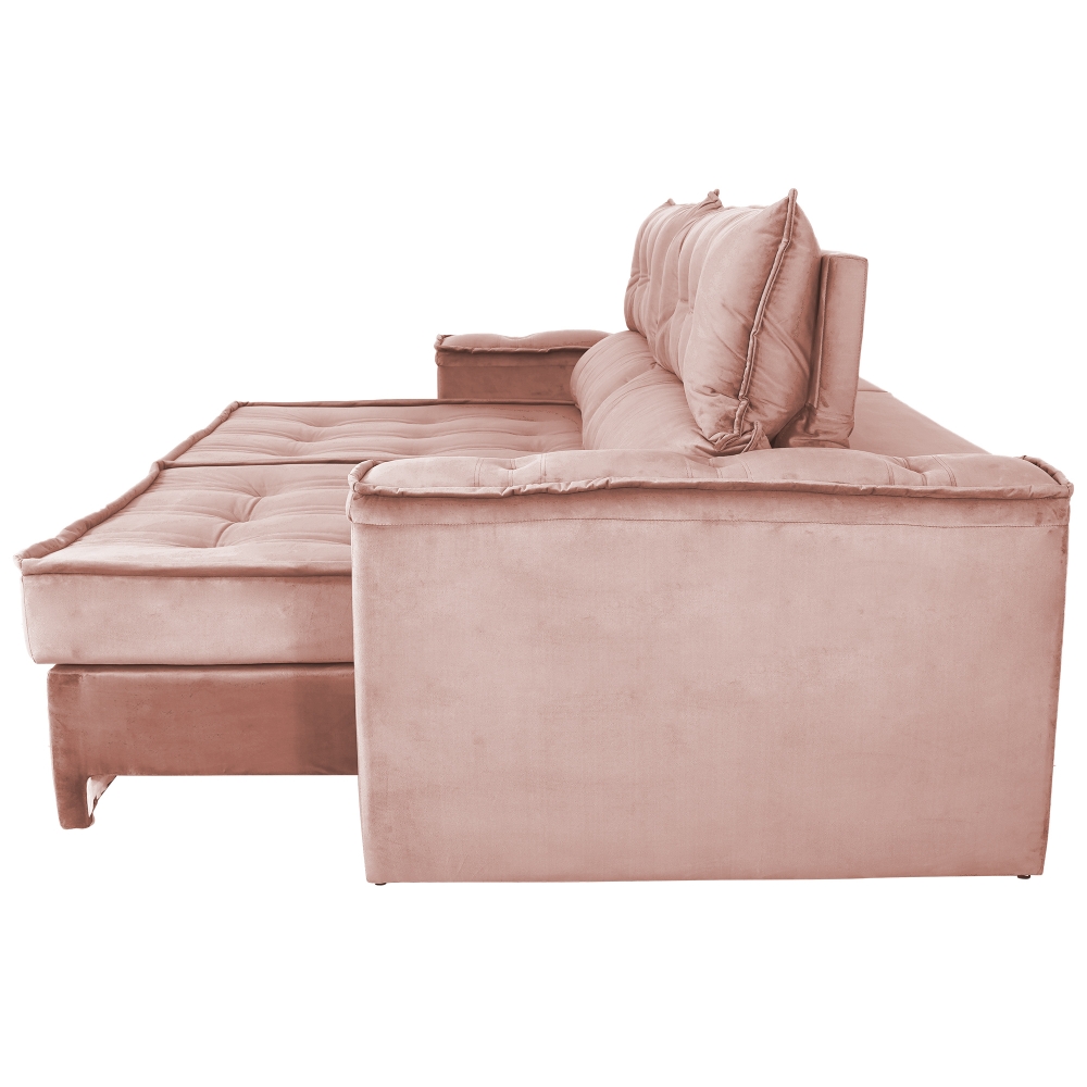 Foto 8 - Sofá 4 Lugares Retrátil E Reclinável Com Pillow e Molas Ensacadas 2,50m Atlas Veludo Premium Rosê
