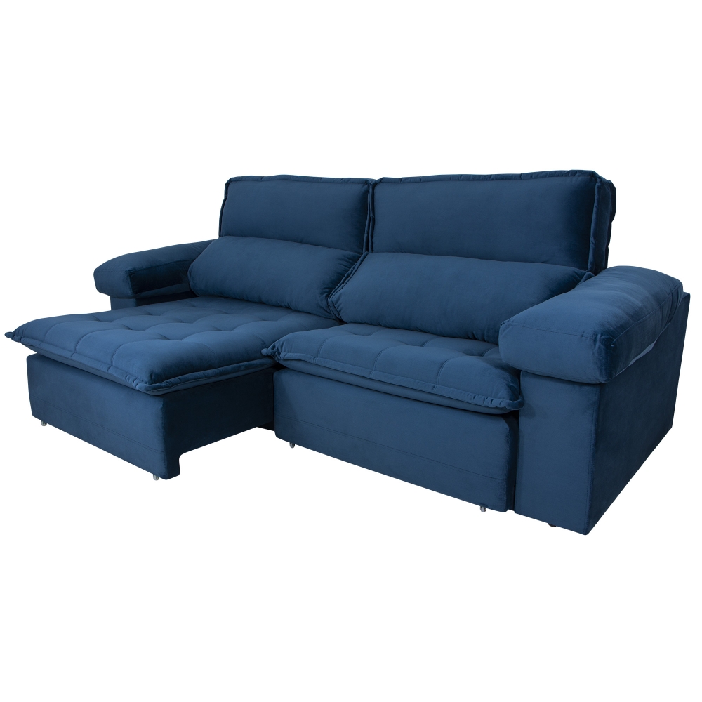 Foto 8 - Sofá Imperador com Pillow e Molas Ensacadas Veludo Azul Marinho 5 Lugares 2,90m Retrátil e Reclinável