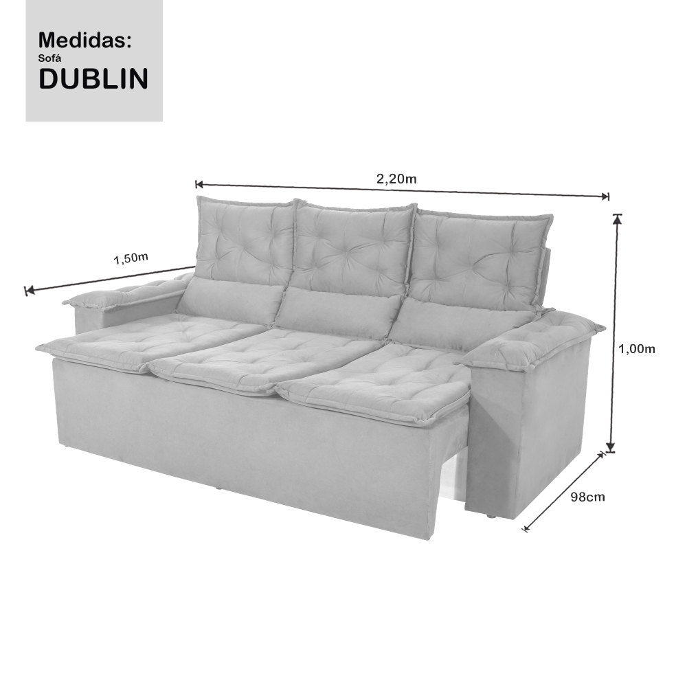 Foto 8 - Sofá 4 Lugares Retrátil E Reclinável Com Pillow 2,20m Dublin Veludo Premium Cinza