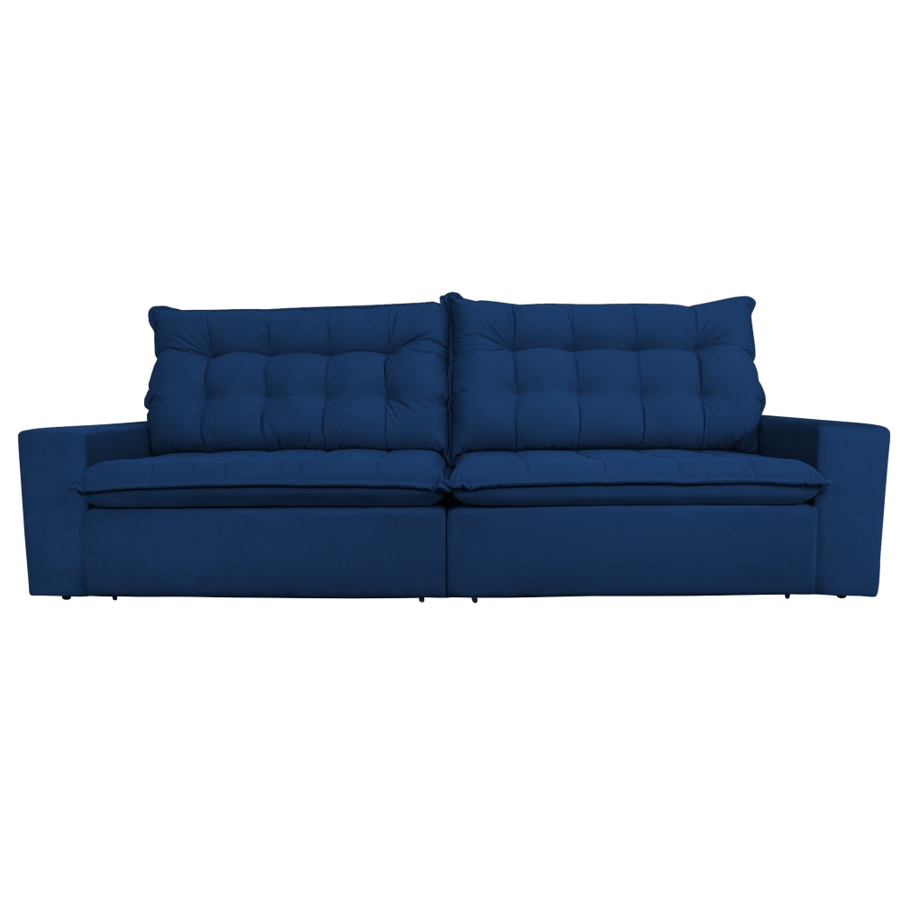 Foto 1 - Sofá 4 Lugares Duque 2,30m Retrátil E Reclinável Com Pillow Veludo Azul Marinho