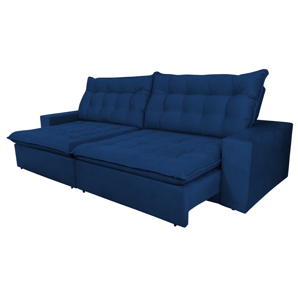 Foto 2 - Sofá 5 Lugares Duque 2,70m Retrátil E Reclinável Com Pillow Veludo Azul Marinho