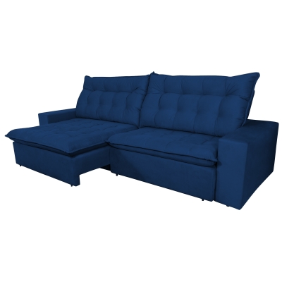 Sofá 5 Lugares Duque 2,70m Retrátil E Reclinável Com Pillow Veludo Azul Marinho