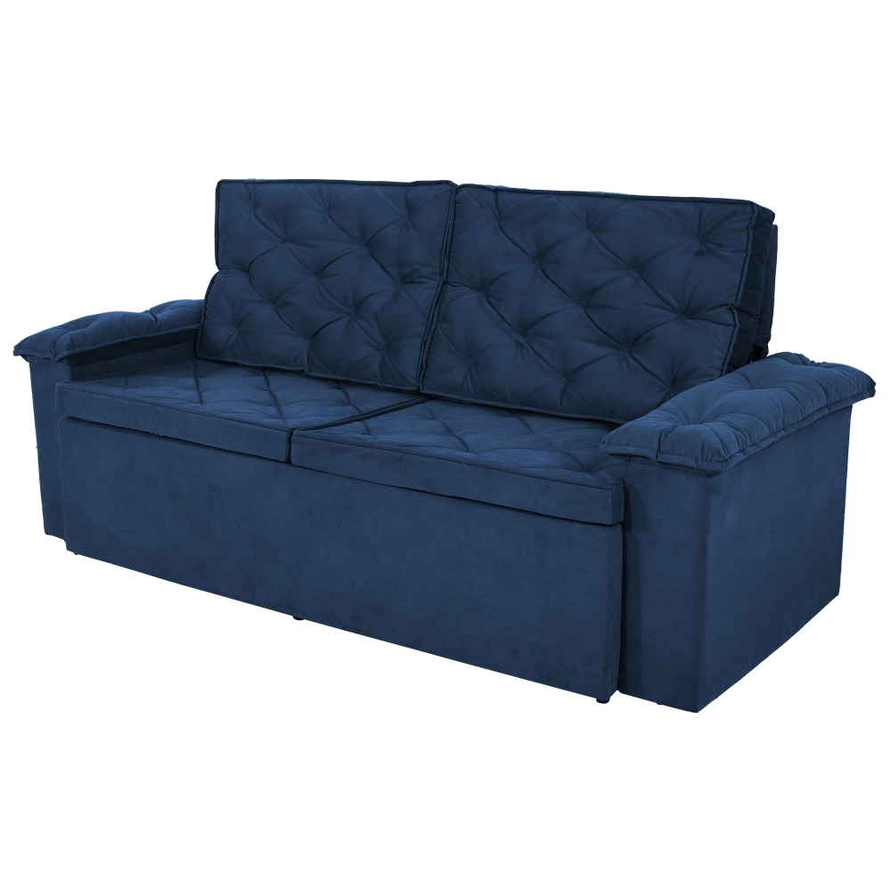 Foto 3 - Sofá 4 Lugares Retrátil E Reclinável Com Pillow Ônix 2,20m Veludo Azul Marinho