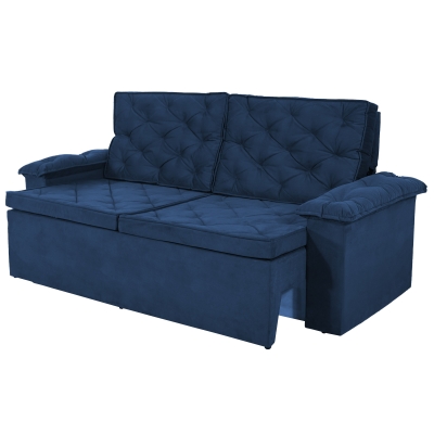 Sofá 4 Lugares Retrátil E Reclinável Com Pillow Ônix 2,20m Veludo Azul Marinho
