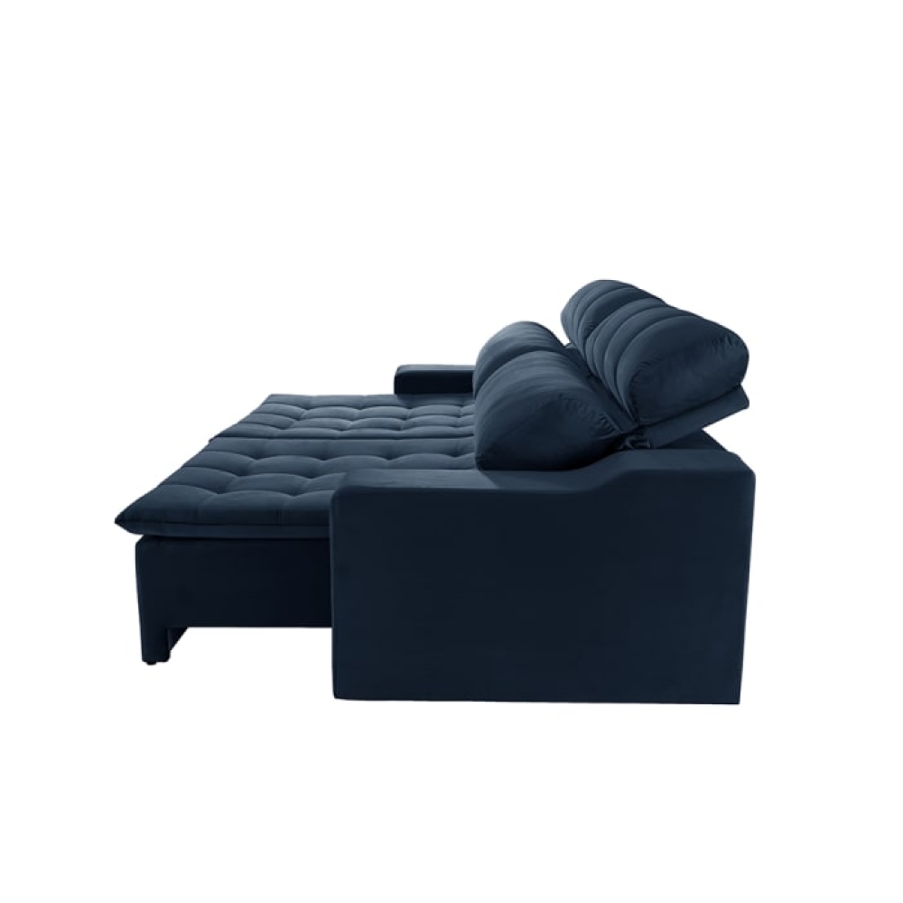 Foto 5 - Sofá 5 Lugares Retrátil e Reclinável com Pillow e Molas Connect 2,90m Veludo Premium Azul Marinho