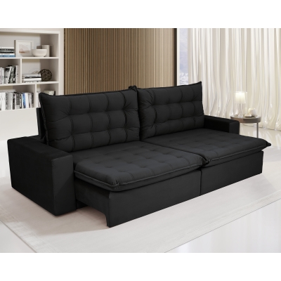Sofá 3 Lugares Retrátil e Reclinável com Pillow de 14cm Espuma D33 Duque 1,80m Veludo Premium Preto