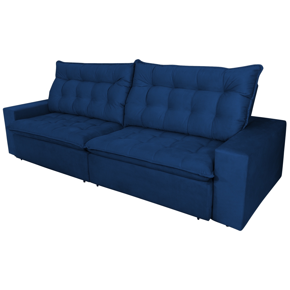 Foto 3 - Sofá 3 Lugares Retrátil e Reclinável com Pillow 14cm Espuma D33 Duque 2,10m Veludo Premium Azul Marinho