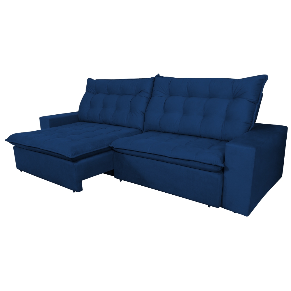 Foto 2 - Sofá 3 Lugares Retrátil e Reclinável com Pillow 14cm Espuma D33 Duque 2,10m Veludo Premium Azul Marinho