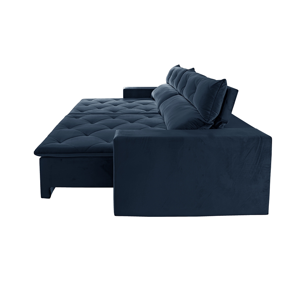 Foto 5 - Sofá 4 Lugares Retrátil e Reclinável com Pillow e Molas Gigante Supremo 2,30m Veludo Premium Azul Marinho