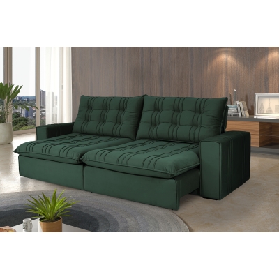 Sofá 4 Lugares Retrátil E Reclinável Com Pillow e Molas Ensacadas 2,30m Atlanta Veludo Premium Verde Esmeralda