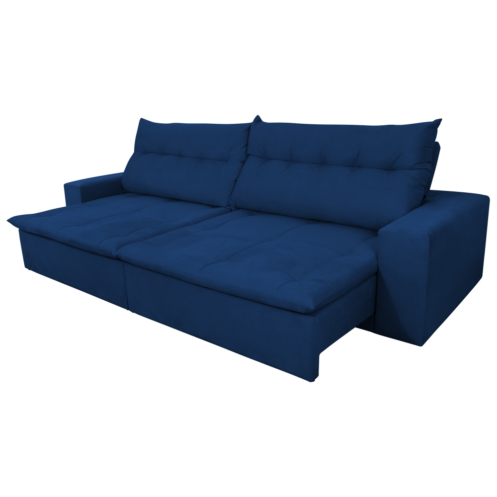 Foto 1 - Sofá 5 Lugares Miró 2,90m Retrátil e Reclinável Com Pillow e Molas Veludo Azul Marinho