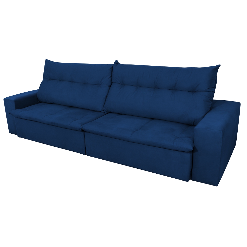 Foto 3 - Sofá 5 Lugares Miró 2,90m Retrátil e Reclinável Com Pillow e Molas Veludo Azul Marinho