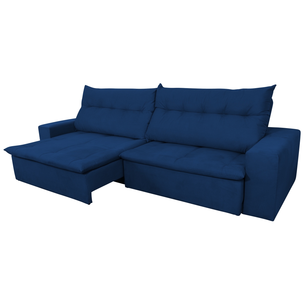 Foto 2 - Sofá 5 Lugares Miró 2,90m Retrátil e Reclinável Com Pillow e Molas Veludo Azul Marinho