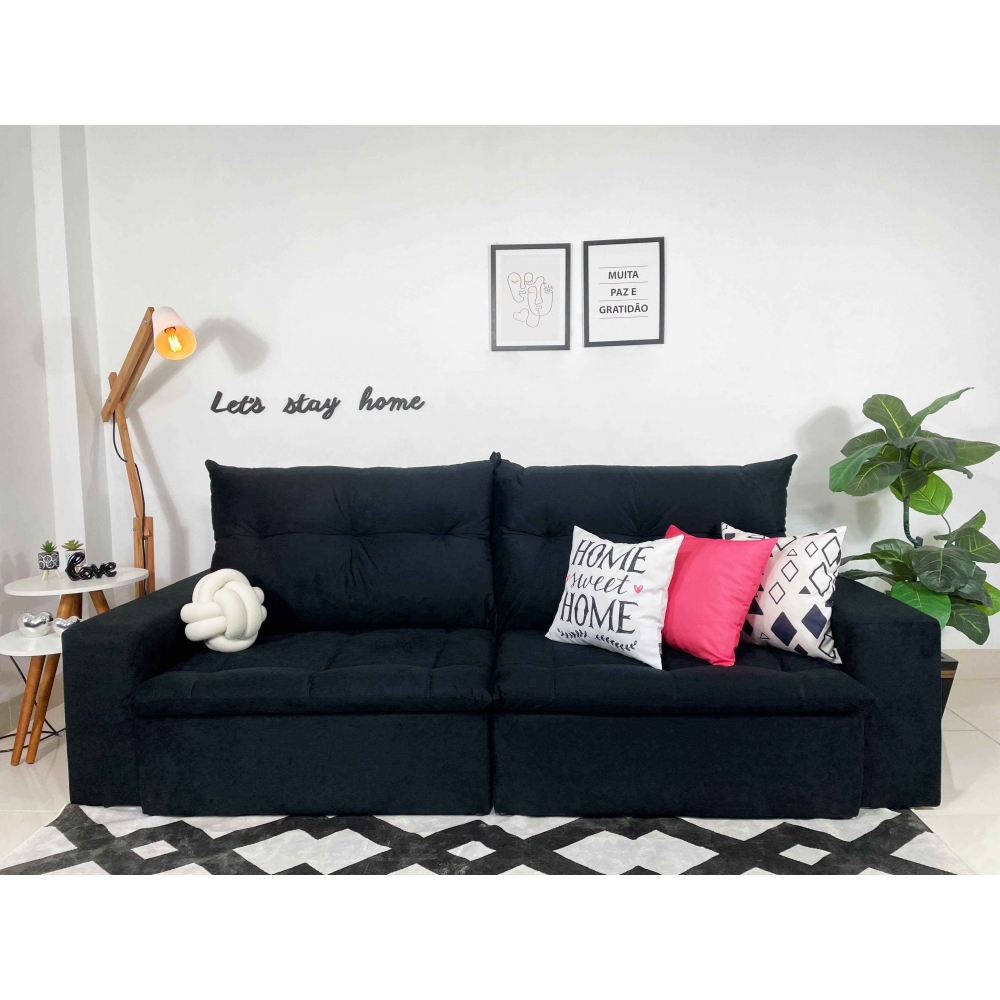 Foto 3 - Sofá 4 Lugares Miró Com Pillow 2,50m Retrátil e Reclinável Suede Amassado Preto