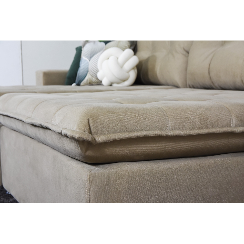 Foto 9 - Sofá 3 Lugares Retrátil e Reclinável com Pillow 14cm Espuma D33 Duque 2,10m Veludo Premium Bege