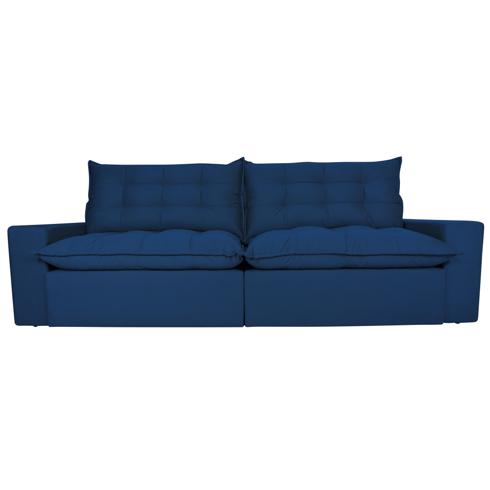 Foto 4 - Sofá 4 Lugares Retrátil e Reclinável com Pillow e Molas 2,50m Maximus Veludo Azul Marinho