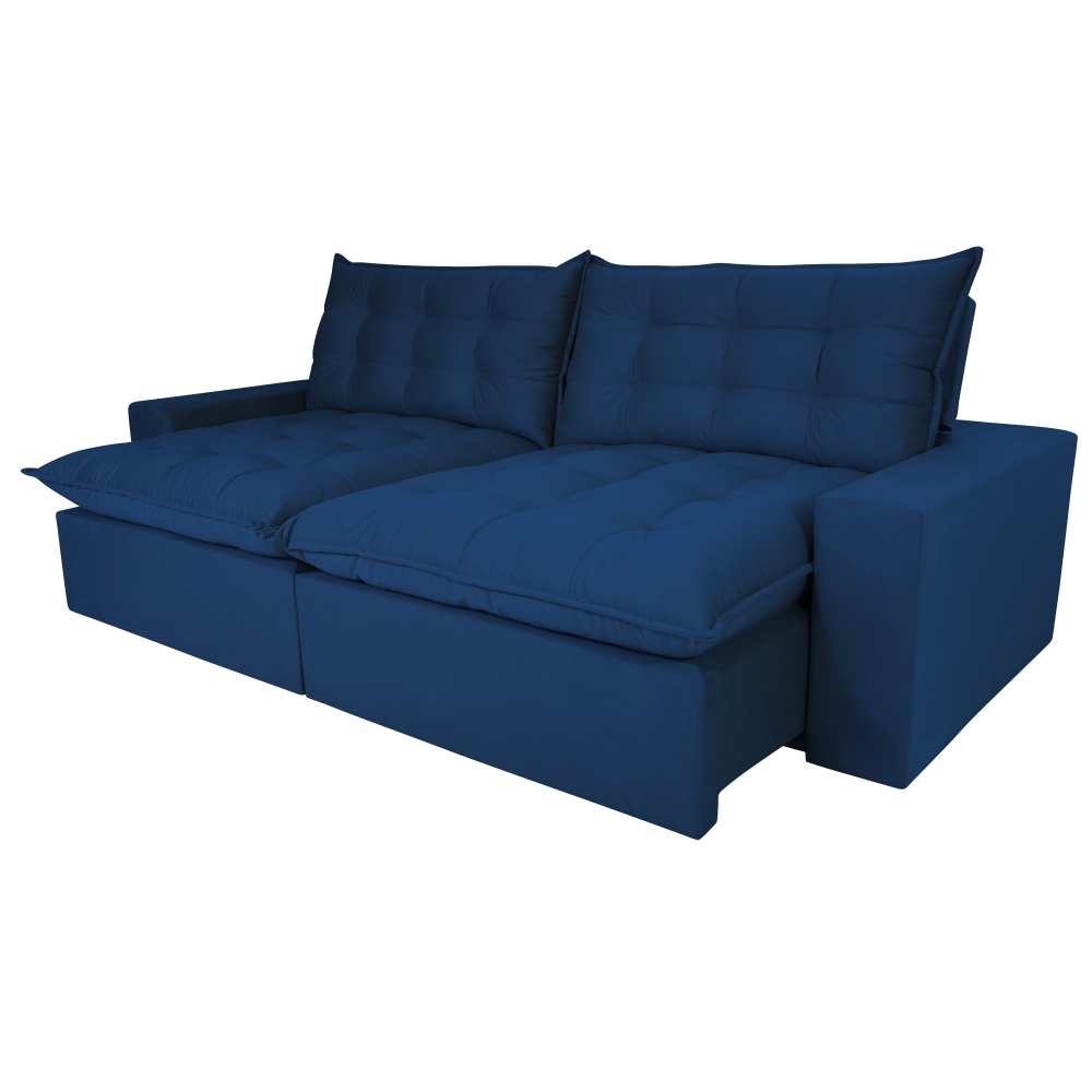 Foto 2 - Sofá 4 Lugares Retrátil E Reclinável Com Pillow 2,50m Maximus Veludo Azul Marinho