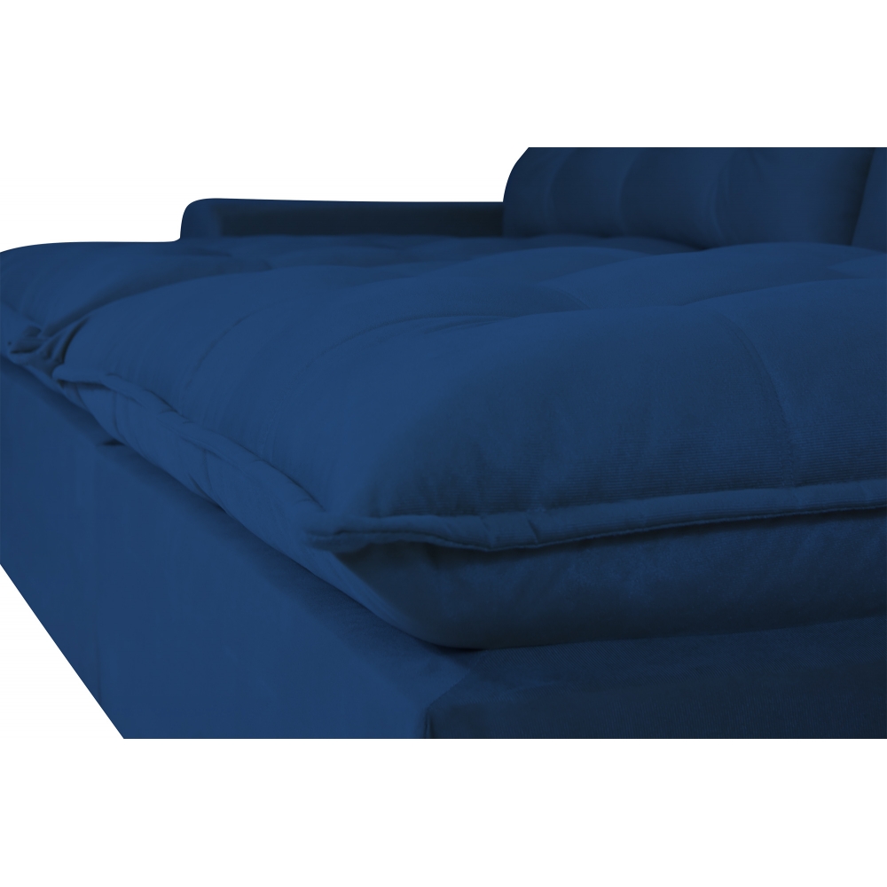 Foto 6 - Sofá 4 Lugares Retrátil e Reclinável com Pillow e Molas 2,50m Maximus Veludo Azul Marinho