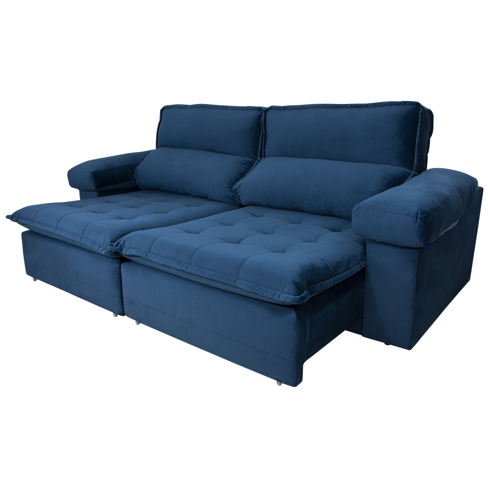 Foto 5 - Sofá 4 Lugares Com Pillow Veludo Azul Marinho Imperador 2,50m Retrátil E Reclinável