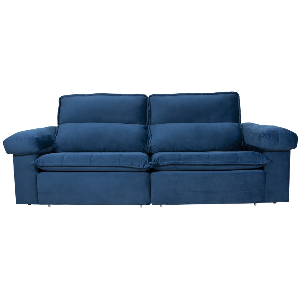 Foto 3 - Sofá 4 Lugares Com Pillow Veludo Azul Marinho Imperador 2,50m Retrátil E Reclinável