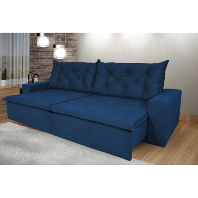 Sofá 5 Lugares Com Pillow Retrátil E Reclinável 2,70m Ravi Veludo Azul Marinho