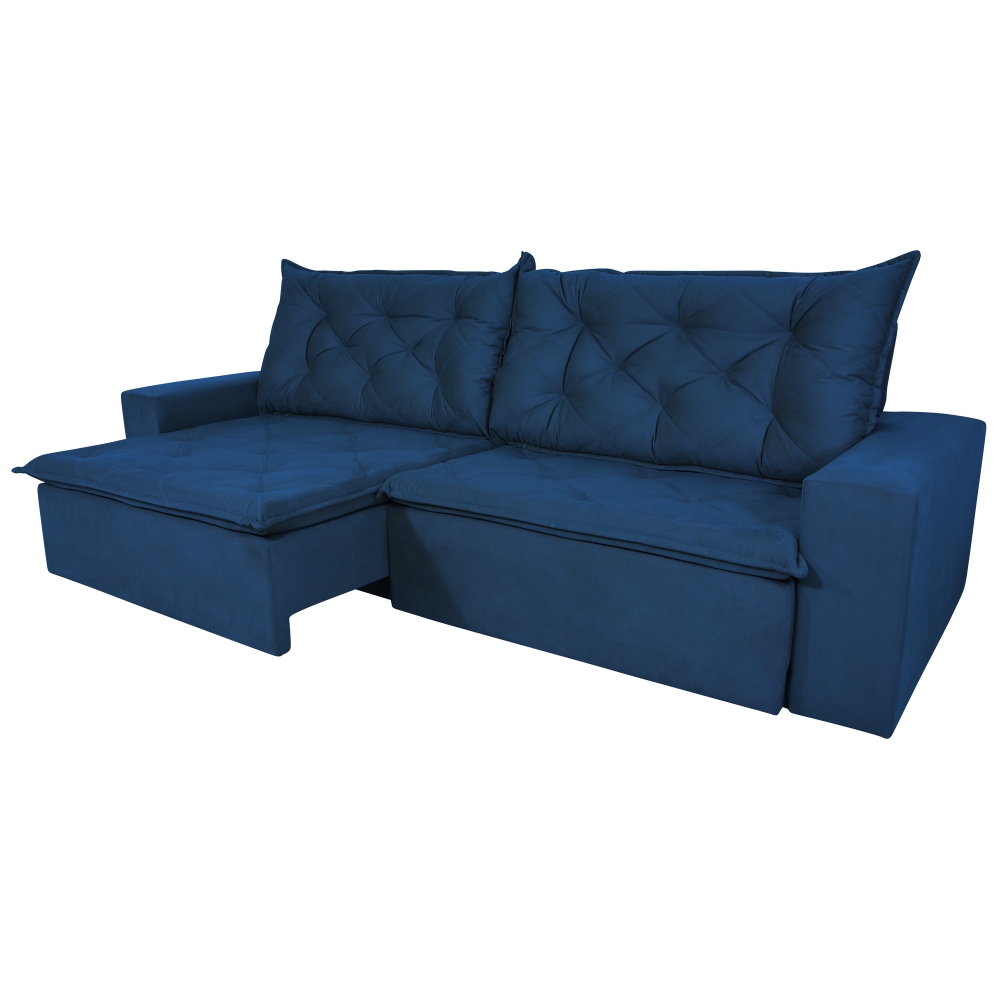 Foto 6 - Sofá 5 Lugares Retrátil e Reclinável com Pillow e Molas 2,70m Ravi Veludo Azul Marinho