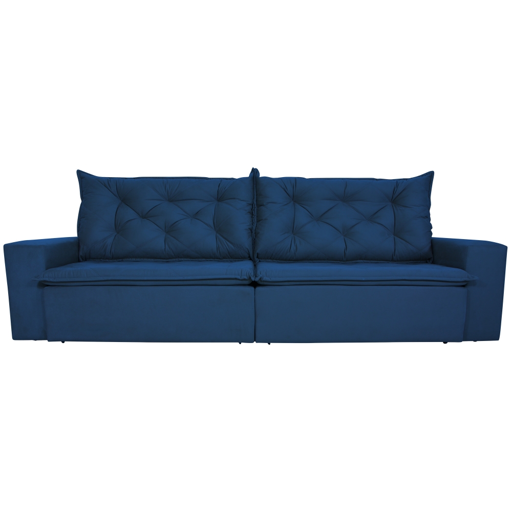 Foto 4 - Sofá 5 Lugares Retrátil e Reclinável com Pillow e Molas 2,70m Ravi Veludo Azul Marinho